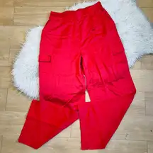 Red satin cargo styles high waisted wide leg pants M