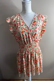 Umgee Floral Smocked Midi Dress - Cream and Red large