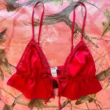 red silk tie front crop top