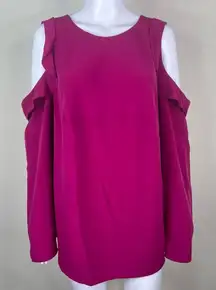 Rachel Roy Cold Shoulder Ruffle‎ Blouse **Button loop on one cuff is ripped**