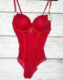 NWT Spree Intimates Pink Lace Sheer Mesh Push-Up Bodysuit lLngerie Size XL