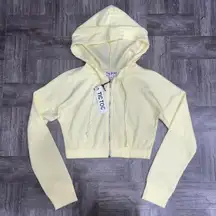 NEW  Yellow Waffle Knit Crop Hoodie Size Small