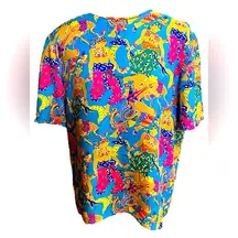 Vintage CARLISLE Silk Short Sleeve Blouse Bright Tropical Colorful Size 14