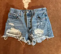 Levi's light washed 501 cut off distressed short  size 27 Button fly 