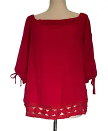 Greylin Crochet Boho Womens Top Sz M Peasant Festival Red Dainty Coastal Folk
