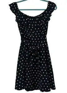 ZARA NWT  Sz L Women's Black White Polka Dot Off the Shoulder Fit & Flare Dress