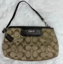 COACH Brown Signature Canvas Mini Purse Wristlet w/ Card Slots