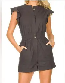 Ba&sh Cecile Crew Neck Flutter Sleeve One Piece Lady Jumpsuit Carbone M