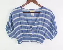 l*Space Striped‎ V-Neck Crop Top Blue S