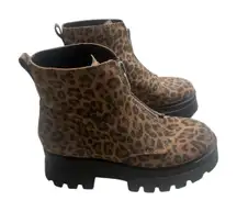 Gianni Bini All-Star Leopard Print Suede Zip Lug Sole Platform Booties Size 10