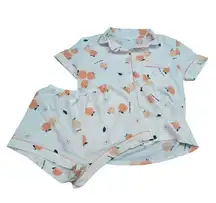 Peachy Crinkle Short Sleeve Shorts Pajama Set Womens Small