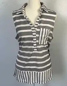 Ava James v-neck tank top.  Size Large.  Striped.  Black and white.