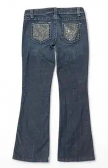 VtgY2K Bebe Womens 30 Low Rise Bootcut Flare Dark Wash Denim Rhinestones Bling