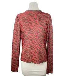 Zara Women's Red Black Zebra Animal Print Sheer Long Sleeve Blouse Top Size L