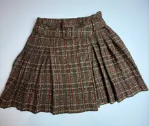 Plaid Pleated Mini Skirt Brown Red Plaid Buckle Detail Women's Size 3