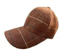 Anthropologie Tweed Baseball Hat Orange Brown Plaid Women's O/S One Size