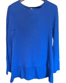 Cupio Women's Medium Blue Knit Tunic Top Back Lace Up Peplum Hem