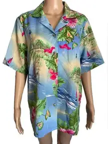 Vintage Bonworth Women’s Size M Hawaiian Shirt Floral Lighthouse Beach Summer