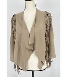 Bershka‎ Cardigan Faux Suede  Cream /Beige  fringe Wester Jacket Outerwear