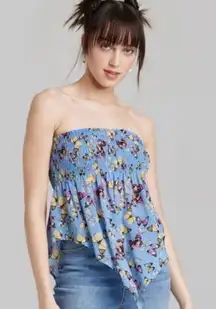 Wild Fable Blue Butterfly Tube Top Strapless Y2K Fairycore Smocked Size XS