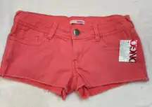 Bongo Coral Pink Frayed Hem Denim Shorts Size 0 NWT Summer Festival Y2K