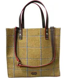 NWT Frances Valentine Wool Plaid Purse Leather Trim Tote Bag Made In Italy Rare