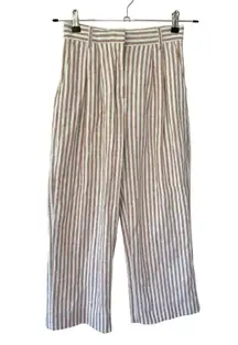 Abercrombie Tailored Pleated High Rise Wide Leg Crop Stripe Trouser Tan White