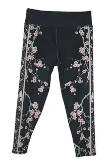 Evolution and Creation Women's Cropped Leggings Dark Gray‎ Pink Floral Size M