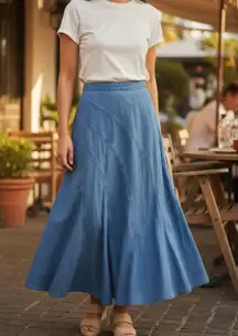 Coldwater Creek Blue Asymmetrical Seam detail tencel Maxi Skirt NEW Size SMALL