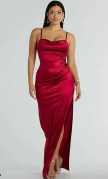 Iliana Cowl Neck High Slit Satin Dress