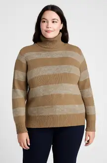 NWOT Eddie Bauer Turtleneck Striped cotton blend Sweater,‎ Tan L