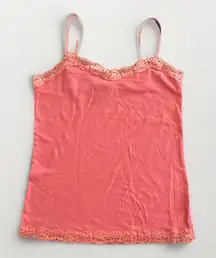VTG Y2K American Dream Babydoll Tank Top Sz L Cami Lace Trim Barbie Pink Preppy