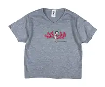 Vtg Betty Boop Graphic V-Neck Womens Small Gray Cropped Tee Way Cute Cartoon Y2K