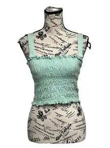 American Eagle Green Smocked Crop Top Beach Coastal Preppy M Kelly Boho Peasent