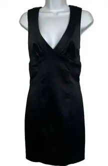 Bebe  Stunning Black Body Con Criss Cross Open Back Full Zip Satin Dress EUC M