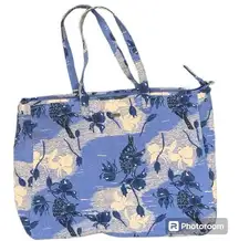 Roxy Blue Floral Print Canvas Tote Bag Size Large