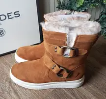 NEW J/Slides NYC Nelly Tan Suede‎ Faux Fur Water Re