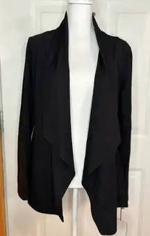 Bagatelle Black Open Front Cardigan w/ Faux Leather Sleeve Detail NWT size M