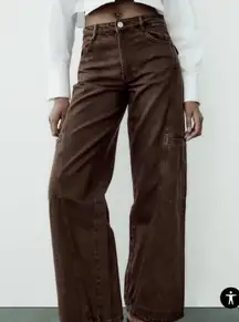 ZARA BROWN MID-RISE TRF CARGO JEANS