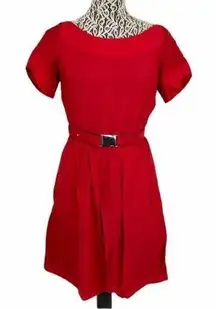 Andrew Marc Red Skater Fit & Flare 6 Buckle Dress Retro Classic