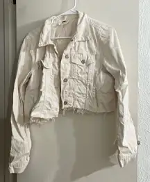 Free People White Distressed Cropped Jacket