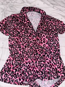 Pink leopard print pajama set