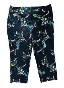 Worthington High Waisted Black Floral‎ Capri Crop Pants 18W NWT Flower Butterfly