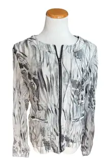 Womens Peck & Peck Marble & Snake Print Semi Sheer Moto Jacket - Sz M