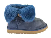 UGG Bailey Button II Boots Navy Blue Sheepskin Fur Lined Short Womens 7 1016226