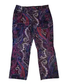 Chicos Platinum Denim Crop Jeans Paisley Print Purple Sz 12 Stretch Chicos 2