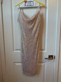 Guess iridescent sequin midi dress with light pink lining size 6