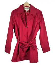 Eddie Bauer Women’s Belted Trench Coat Size L Red Cotton Nylon Holiday