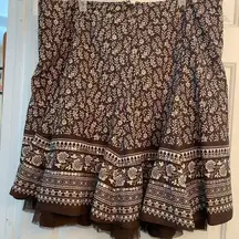 Apt 9 Boho Floral Ruffle Cotton Swing Skirt Brown sz 16