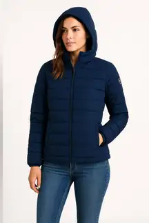 Abercrombie & Fitch Blue Down Puffer Coat Jacket Hooded Lightweight Stretch S